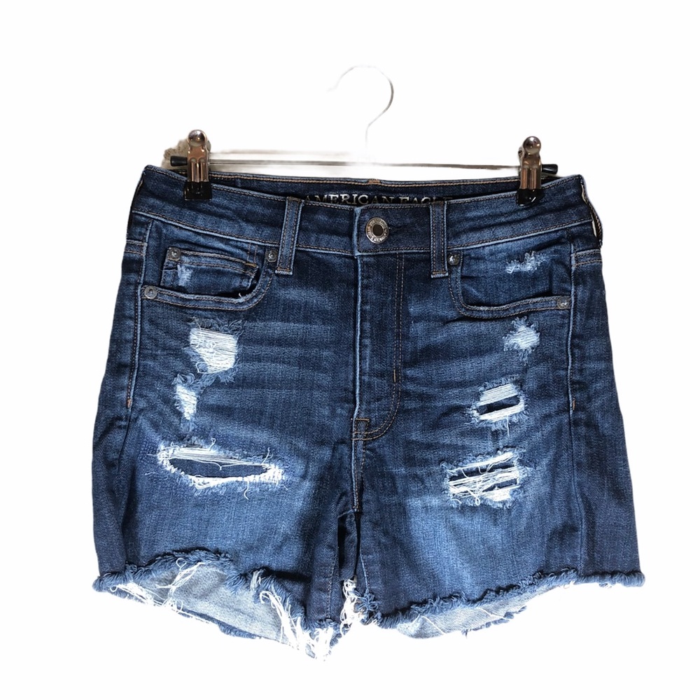 American Eagle Hi-Rise Shortie DarkWash Distressed